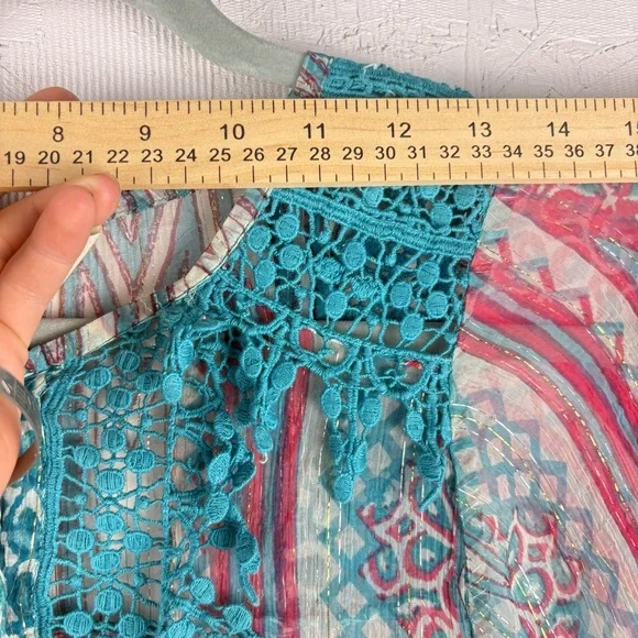 Ritu Kumar Multicolor Boho Blouse Sheer Flowy Long Sleeves NWT Sz 2 Festival - Picture 7 of 11